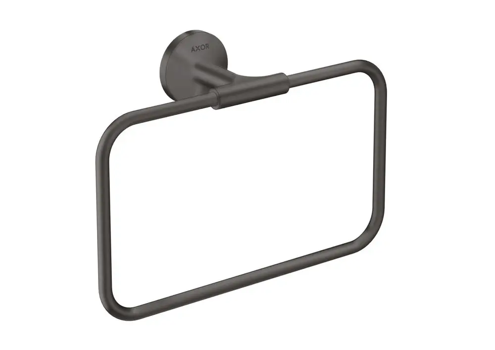 Handtuchring von AXOR in gebürstetem Schwarzchrom, rechteckige Form mit einer runden Wandhalterung, zur Befestigung an der Wand im Badezimmer oder Gäste-WC.